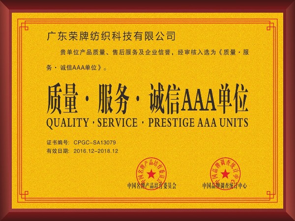逐梦国际pg-2017年获顺德政府颁发“质量-服务-诚信AAA单位”